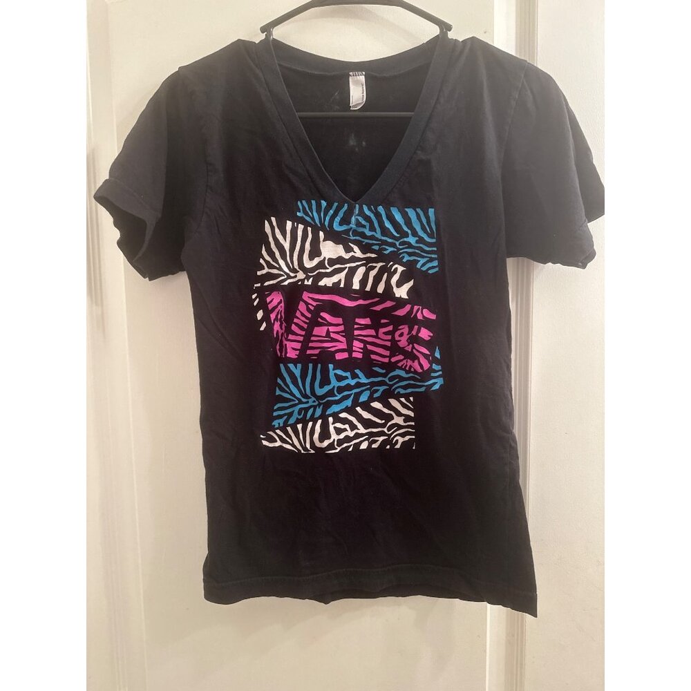 Vans Womens Black V-Neck‎ T-Shirt XXS American Apparel 100% Cotton